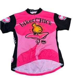 World Jerseys Cycling Jersey Pink Biker Chick Precaryous Zip Up Women's‎ XL
